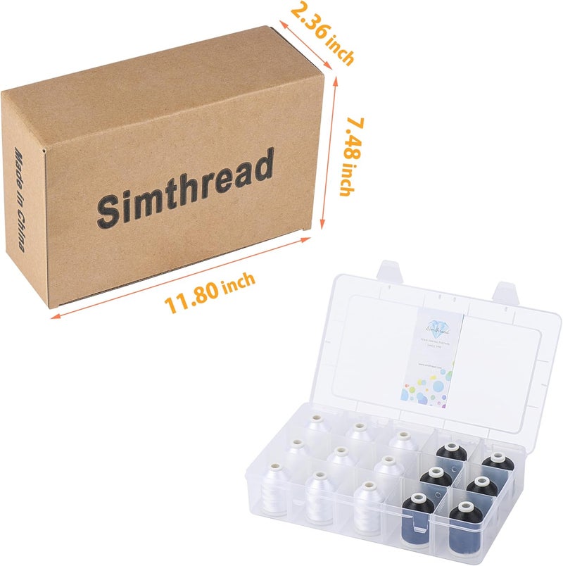 simthread [Box-Upgraded] Machine Embroidery Thread 1000M 9*White 001 + 6*Black 900, with Storage Box Polyester 15 Spools Set for Embroidery Quilting Machine - Image 5